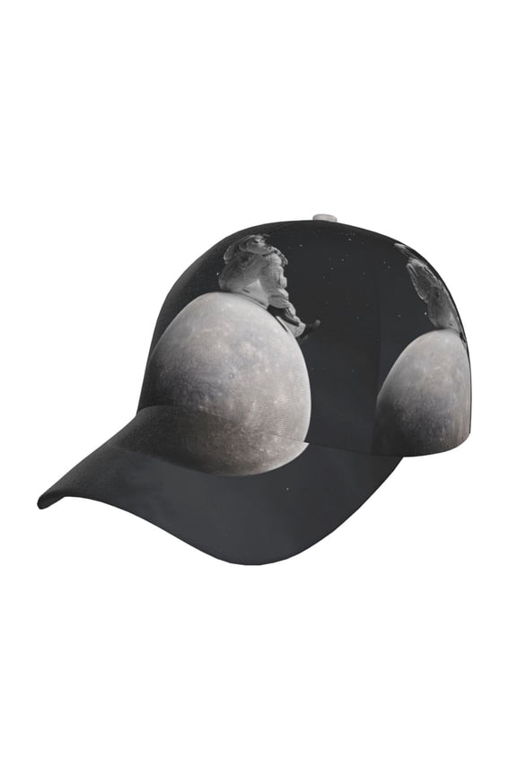 Astronaut Sitting On Mercury Planet Pattern Baseball Cap Outdoor Cap Mountain Dad Hat - Unstructured Soft Cotton Cap-Adjustable UV Protection Cap