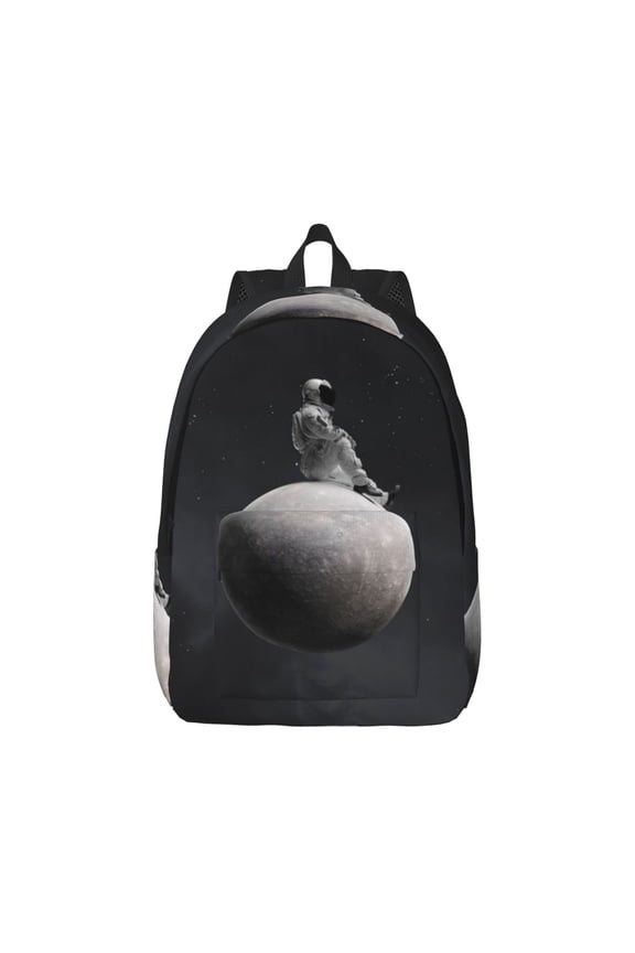 Astronaut Sitting On Mercury Planet Pattern Canvas College Laptop Backpack,Travel Daypack,Durable Rucksack Travel Notebook Bag School Backpack Book Bag for Men Women-Small