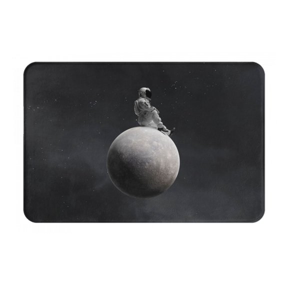 Rateoe Astronaut Sitting On Mercury Planet Pattern Flannel Door Mat Indoor Outdoor Entrance, Waterproof All-Weather Doormat,Fade Resistant, Low Profile Entryway Mat 16x24in