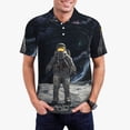 thumbnail image 1 of Rateoe Astronaut Standing In The Moon Pattern Men's Short Sleeve Polo Shirts, Golf Polo Shirts Short Sleeve Performance Moisture Wicking Dry-Small, 1 of 6