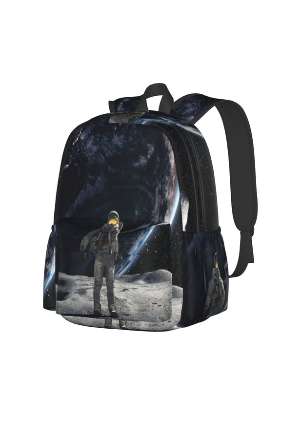 Astronaut Standing In The Moon Pattern Student Backpack,Backpack for School,Lightweight Bag,Travel Backpack,Outdoor Backpack,Large Capacity Backpack