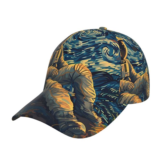 Rateoe Astronaut Starry Night Pattern Men’s Baseball Cap – Adjustable Curved Brim Hat, Soft Cotton Sports Cap for Outdoor, Casual, and Everyday Wear, Comfortable & Breathable