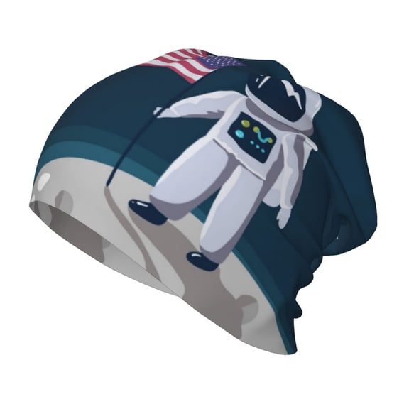 Rateoe Astronaut With USA Flag Kids Beanie Warm Knit Beanie Hats Boys Girls Winter Hat Soft Slouchy Hats for Kids