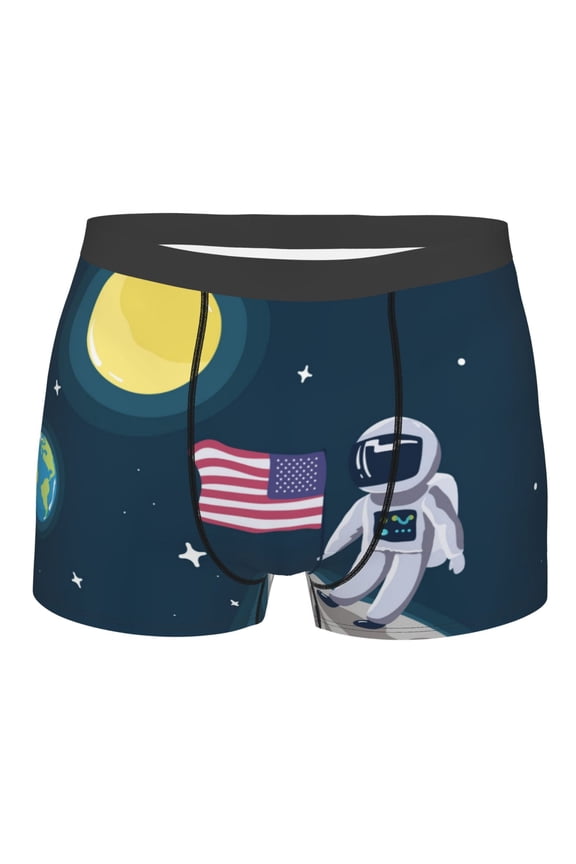Astronaut With USA Flag Mens Boxer Briefs Poly Spandex Performance Boxer Briefs Underwear Hem Boxer Briefs - XX-Large