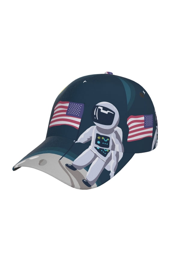 Astronaut With USA Flag Pattern Baseball Cap Outdoor Cap Mountain Dad Hat - Unstructured Soft Cotton Cap-Adjustable UV Protection Cap