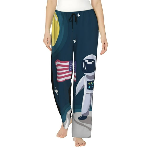 Rateoe Astronaut With USA Flag Pattern Women’s Ultra-Soft Comfy Pajama Lounge Pants Sleepwear,Comfortable Lounge Wear,lightweight Pajamas, Casual Home Wear-Medium