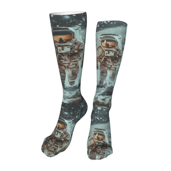 Rateoe Astronauts On Lunar Mission print Women's Men's Novelty 20in Crew Socks Cotton Socks Knee High Socks for Walking,Running,Nurses,Pregnancy-One Size