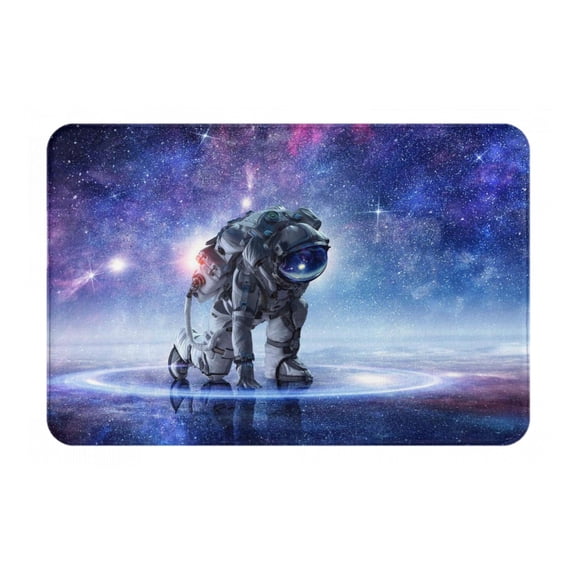 Rateoe Astronauts Start Running Pattern Flannel Door Mat Indoor Outdoor Entrance, Waterproof All-Weather Doormat,Fade Resistant, Low Profile Entryway Mat 16x24in