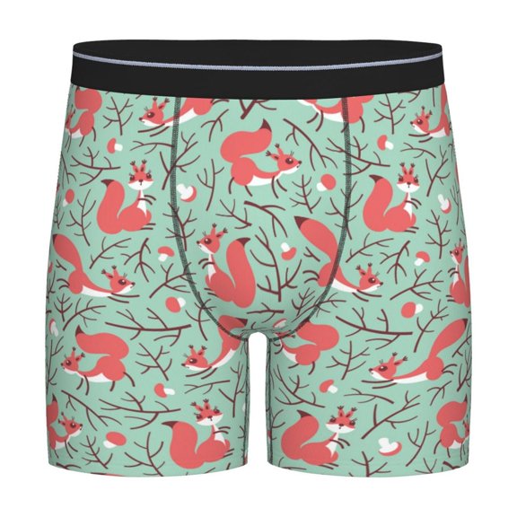 Rateoe Autumn Branches Fox and Mushrooms Print Men’s Underwear Boxer Briefs Soft Comfortable Underwear Boxer Briefs, Long Leg Briefs,Anti-chafing Boxer Briefs