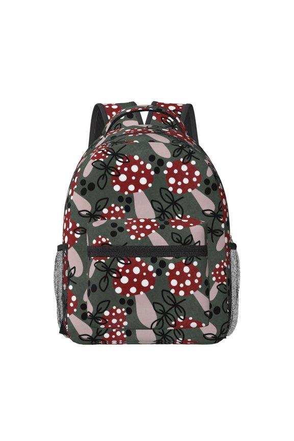 Autumn Forest Mushrooms Pattern Durable Student Backpack Laptop Bag- Ergonomic Design, Waterproof Twill Fabric - Ideal for School, Travel, and Outdoor Activities
