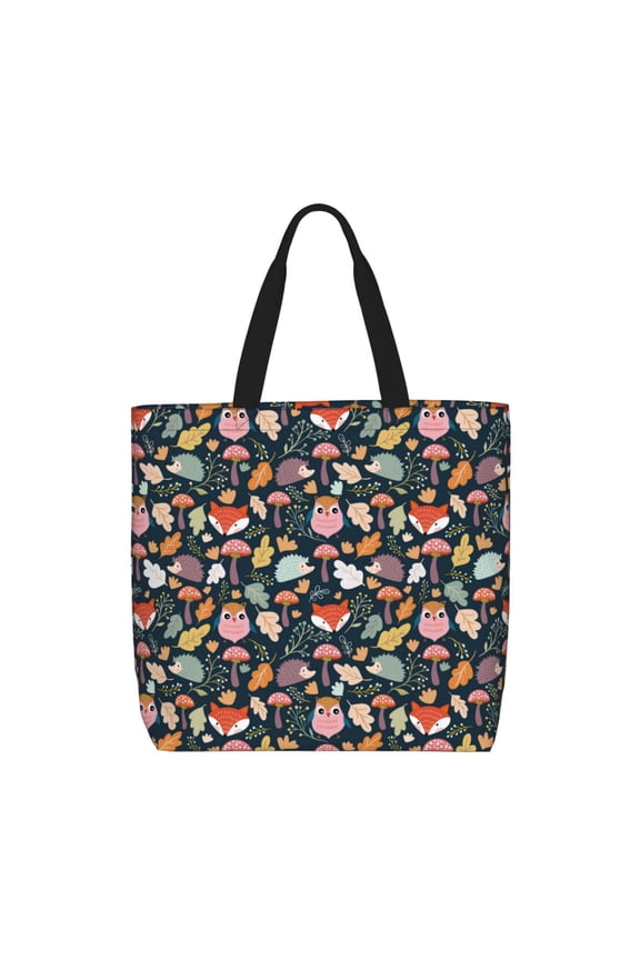 Autumn Fox Owl Print Lightweight Tote Bag for Women, Water-Resistant Shoulder Bag with Zipper, Spacious Casual Handbag for Work, School, Shopping