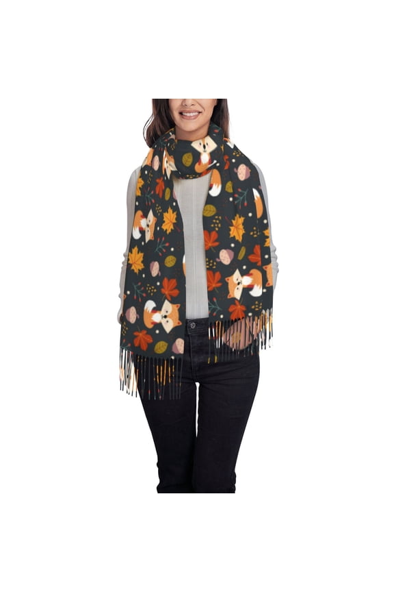 Autumn Fox Women's Traditional Scarf Wrap Tassel Shawl Fringes Neck Head Shawl Retro Scarf