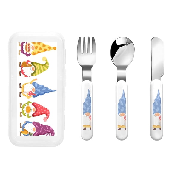 Rateoe Autumn Funny Gnomes for Stainless Steel Kids Silverware Set - Child and Toddler Safe Flatware - Children's Knife, Fork And Spoon Set