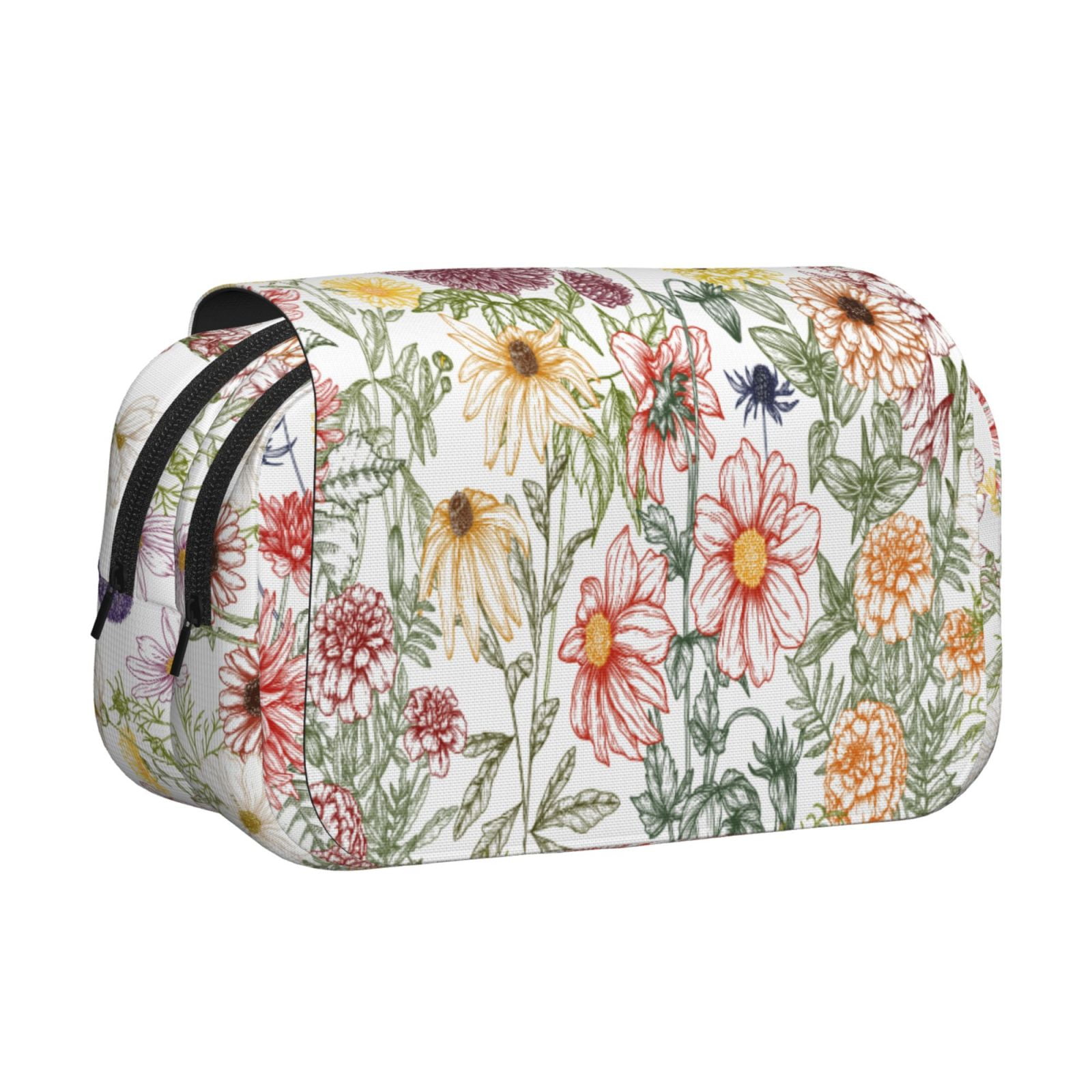Rateoe Autumn Garden Pattern Double Clamshell Pen Case, Storage Organizer with Two Zipper Compartments– Holds Up to 50 Pencils & Pens