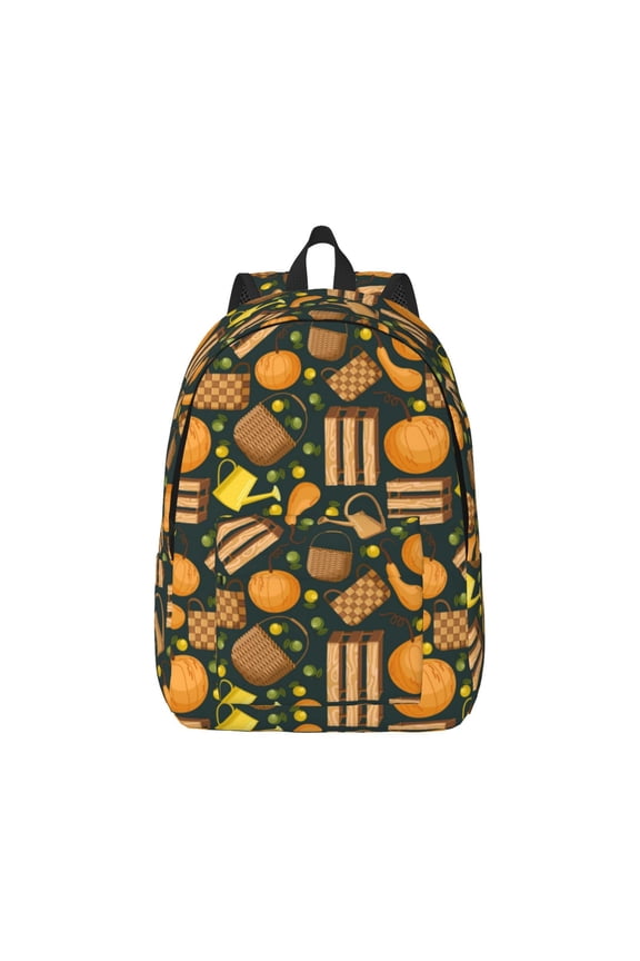 Autumn Harvest Pumpkin Basket Pattern Canvas College Laptop Backpack,Travel Daypack,Durable Rucksack Travel Notebook Bag School Backpack Book Bag for Men Women-Small