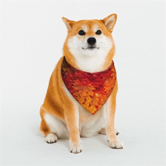 Rateoe Autumn Leaf Print Pet Scarf for Dogs and Cats – Stylish Reflective Design, Breathable & Durable Pet Bandana with Quick-Release Buckle-Medium