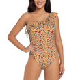 thumbnail image 1 of Rateoe Autumn Leaves 3 Pattern Women One Piece Swimsuits Tummy Control One Shoulder Bathing Suits Ruffle Swimwear-Medium, 1 of 6