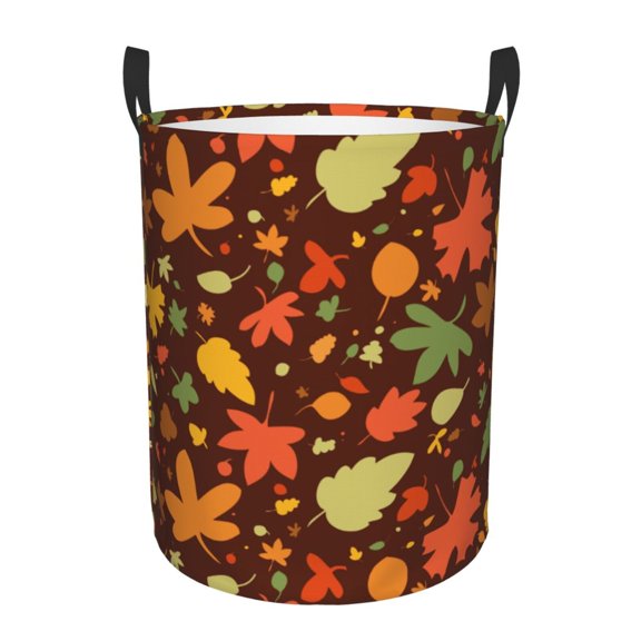 Rateoe Autumn Leaves Pattern Round Laundry Hamper Basket, Tall Hamper Basket for Blanket Storage, Nursery Clothes Hamper for Laundry in Bedroom and College Dorm-Medium