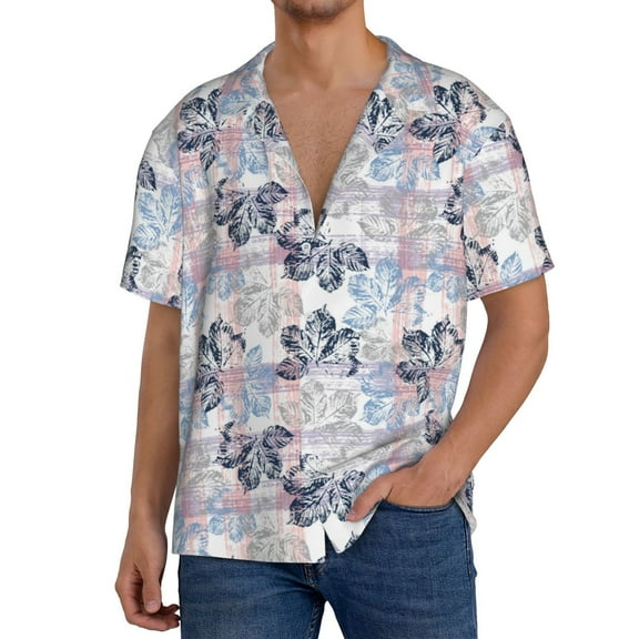 Rateoe Autumn Leaves Print Mens Front Pocket Hawaiian Shirts Casual Shirts Short Sleeve Button Down Beach Tropical Shirts-3X-Large