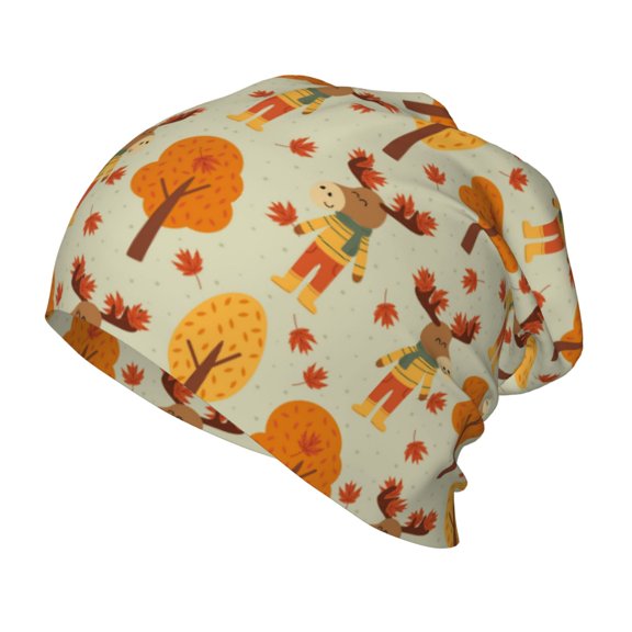 Rateoe Autumn Maple Leaf and Deer Kids Beanie Warm Knit Beanie Hats Boys Girls Winter Hat Soft Slouchy Hats for Kids