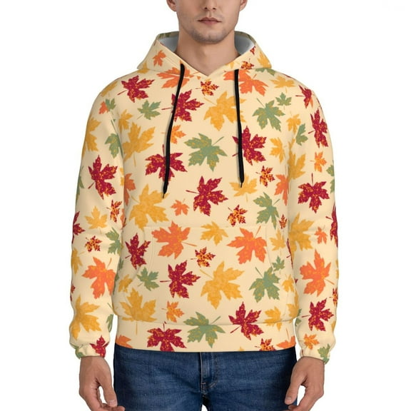 Rateoe Autumn Maple Leaves Pattern Mens Hoodie, Pullover Hooded Sweatshirt, Kangaroo Pocket Hoodie Ideal for Daily Wear, Travel and Home-X-Large