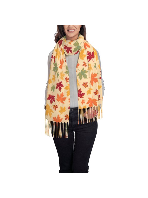 Autumn Maple Leaves Women's Traditional Scarf Wrap Tassel Shawl Fringes Neck Head Shawl Retro Scarf
