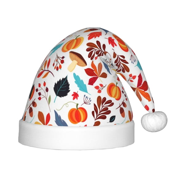 Rateoe Autumn Pumpkins Fall Leaves Santa Hat Confortable Christmas Hat for Christmas Party Favors Fit for Kids
