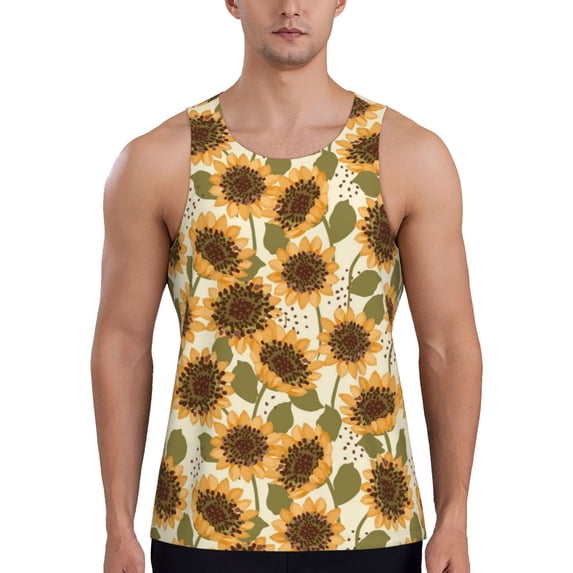 Rateoe Autumn Sunflowers Pattern Sleeveless Gym Shirt Muscle Tee Breathable Workout Shirt Slim-Fit Tank Quick Dry Fit Muscle Tank Top Bodybuilding Sleeveless T Shirt-3X-Large