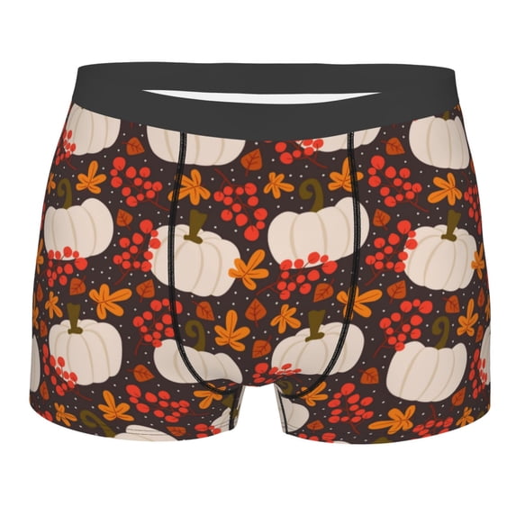 Rateoe Autumn White Pumpkin Mens Boxer Briefs Poly Spandex Performance Boxer Briefs Underwear Hem Boxer Briefs - Medium