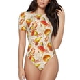 thumbnail image 1 of Rateoe Autumn With Birds Printed Women Rash Guard Short Sleeve,Tummy control Swimsuit Surfing Swimsuit Bathing Suit Short-sleeved Onesie UPF 50+ -Medium, 1 of 7