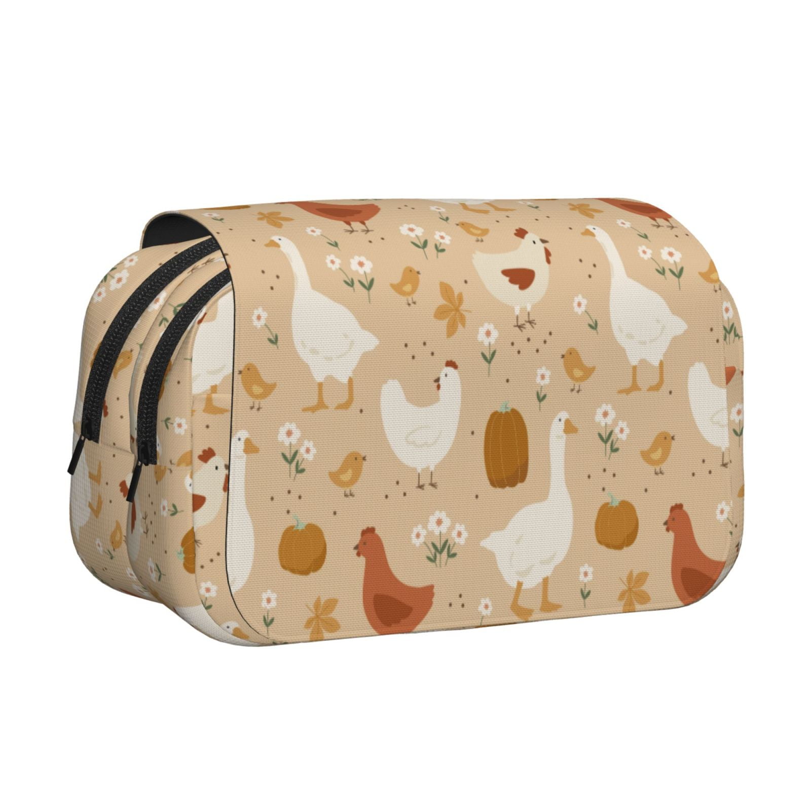 Rateoe Autumn and Thanksgiving Pattern Double Clamshell Pen Case, Storage Organizer with Two Zipper Compartments– Holds Up to 50 Pencils & Pens