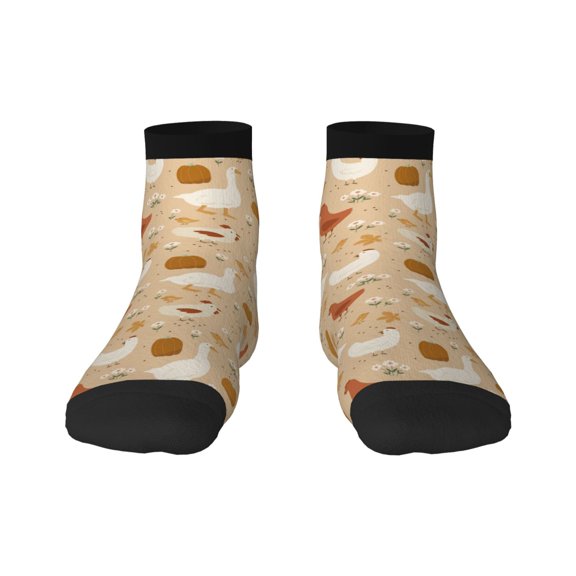 Rateoe Autumn and Thanksgiving Pattern Quarter Crew Socks,Toe Seamed Ankle Socks,Cotton Cushioned Breathable Athletic Crew Sports Socks