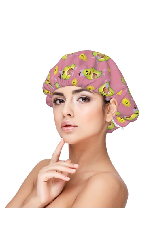 Avocado And Sun Pattern Silk Satin Hair Bonnet for Sleeping, Adjustable Sleep Cap Turban for Women , Curly Straight Hair Long Large Braid