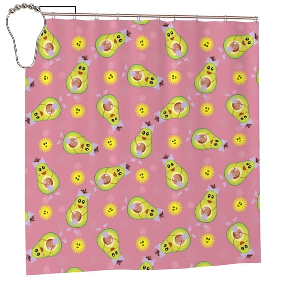 Rateoe Avocado And Sun Shower Curtain - Fancy Bathroom Shower Curtain Sets - Waterproof Shower Curtain with Hooks with 12 Plastic Hooks 72x72 Inches