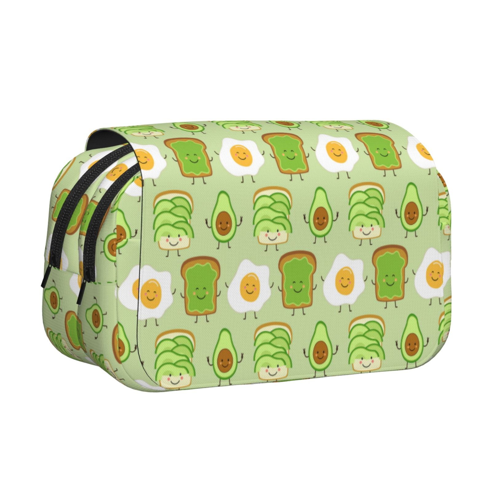 Rateoe Avocado And Toast Pattern Double Clamshell Pen Case, Storage Organizer with Two Zipper Compartments– Holds Up to 50 Pencils & Pens