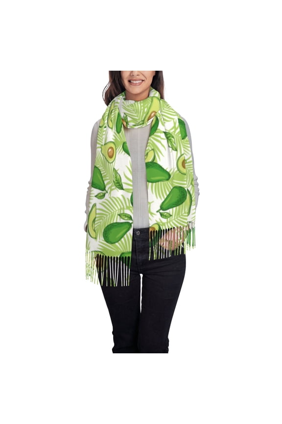 Avocado And Tropical Palm Leaves Women's Traditional Scarf Wrap Tassel Shawl Fringes Neck Head Shawl Retro Scarf