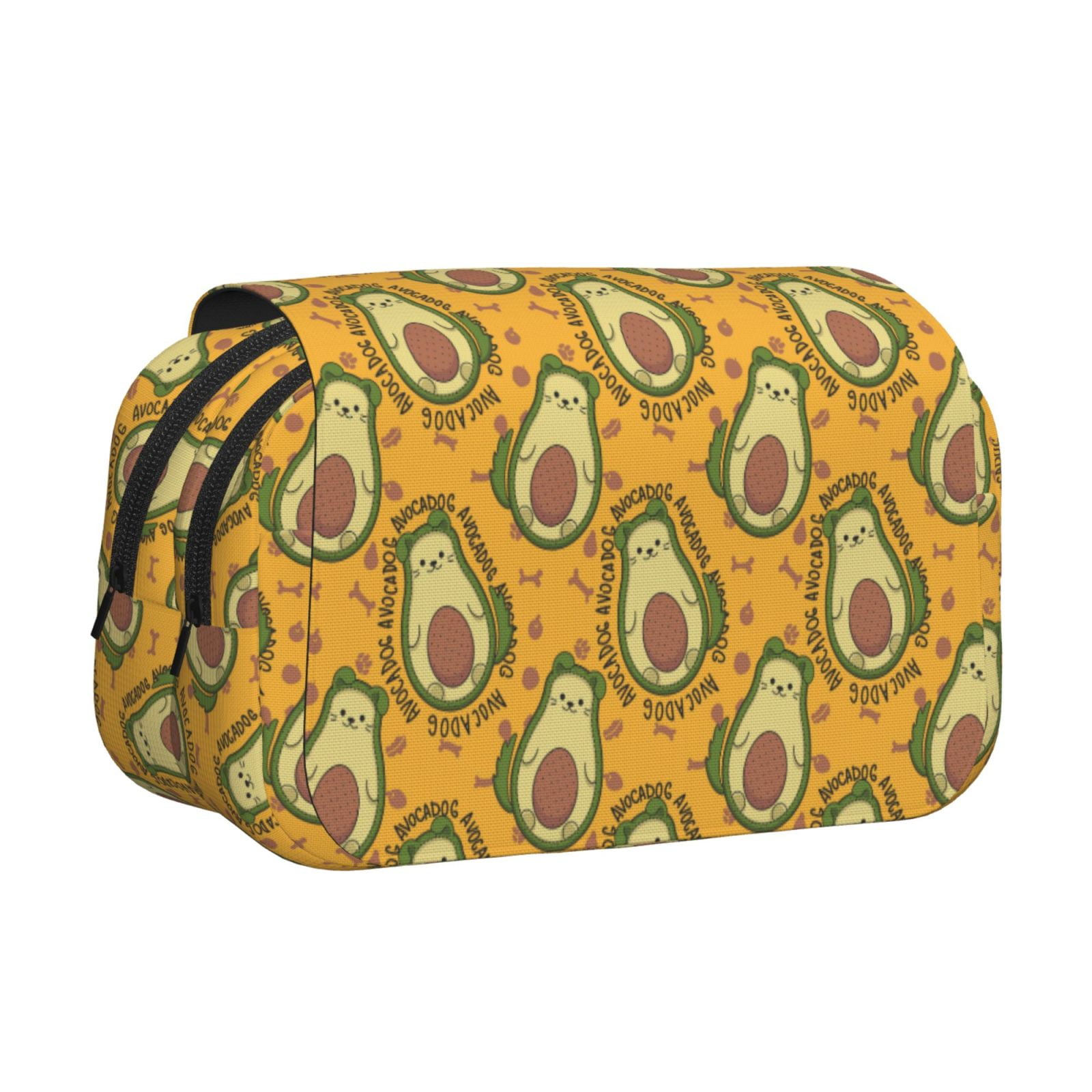 Rateoe Avocado Dog Pattern Double Clamshell Pen Case, Storage Organizer with Two Zipper Compartments– Holds Up to 50 Pencils & Pens