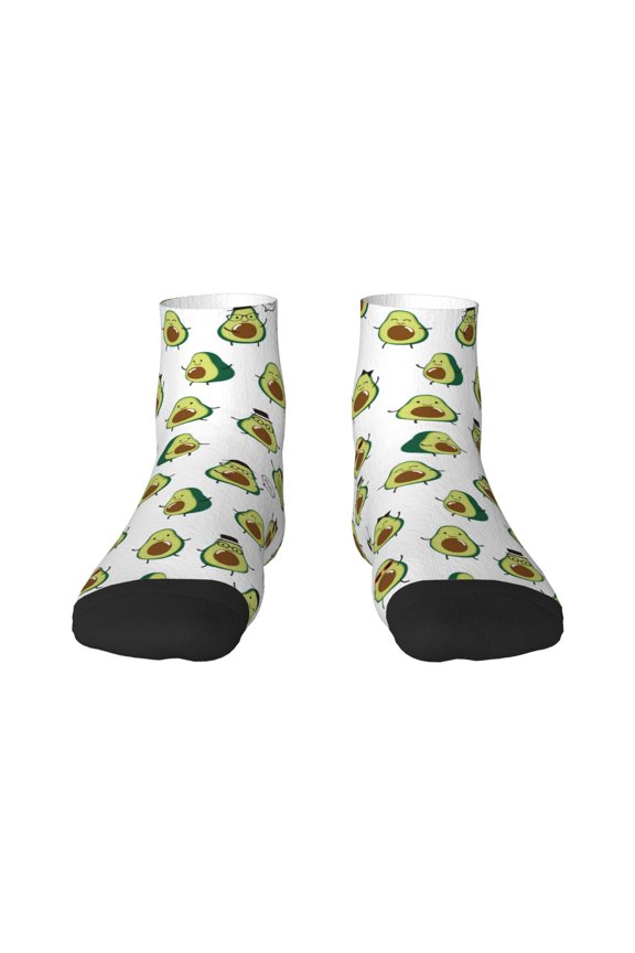 Avocado Friends Pattern Quarter Crew Socks,Toe Seamed Ankle Socks,Cotton Cushioned Breathable Athletic Crew Sports Socks