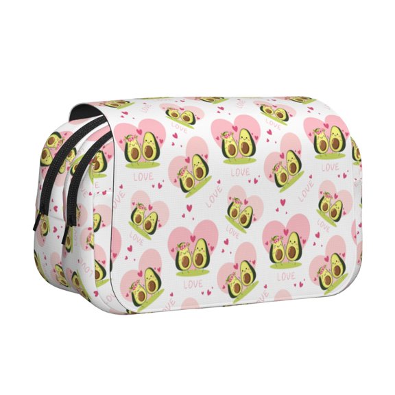 Rateoe Avocado Lovers Pattern Double Clamshell Pen Case, Storage Organizer with Two Zipper Compartments Holds Up to 50 Pencils & Pens