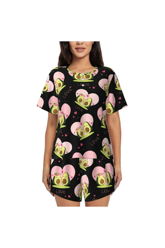 Avocado Lovers for 2 Piece Short Sleeves Pajama Sets Casual Lounge Sleepwear Ladies Pjs Sets with Pocket-Medium
