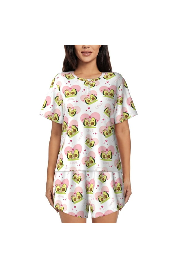 Avocado Lovers for 2 Piece Short Sleeves Pajama Sets Casual Lounge Sleepwear Ladies Pjs Sets with Pocket-Medium