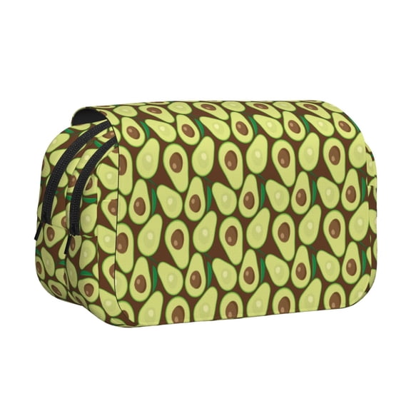 Rateoe Avocado Pattern Double Clamshell Pen Case, Storage Organizer with Two Zipper Compartments Holds Up to 50 Pencils & Pens