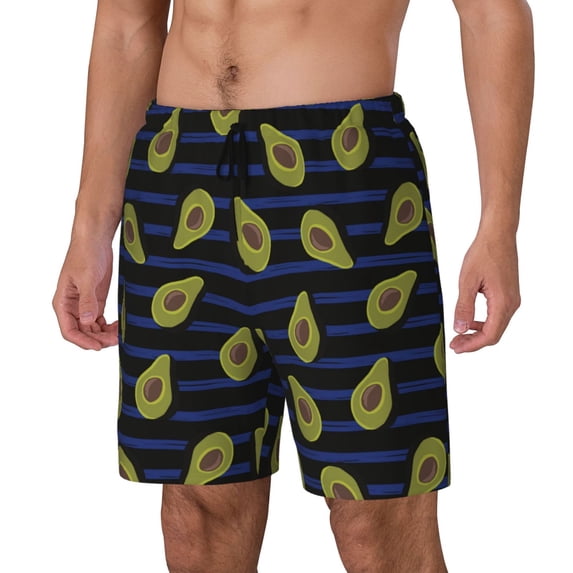 Rateoe Avocado Pattern Men’s Swim Shorts with Compression Liner – Double-Layered Quick-Dry Swimwear, Comfortable & Stretchy Beach Shorts-X-Large
