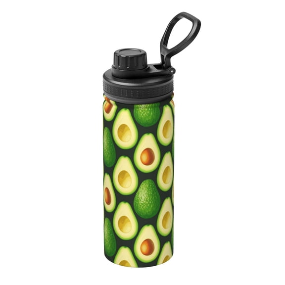 Rateoe Avocado Printed 18oz Sports Insulated Water Bottle, Double-Wall Stainless Steel Kettle with Leak-Proof Cap and Carry Loop, BPA-Free for Outdoor, Gym, Camping, and Travel
