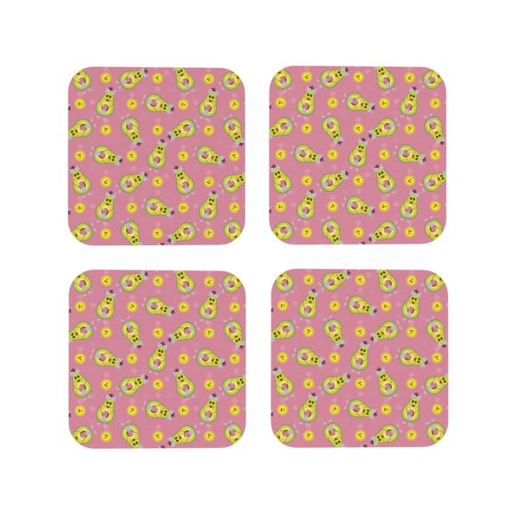 Rateoe Avocado And Sun Drawing Drink Coasters Set of 4 Leather Coasters Spill Protection for Table Desk,Durable and Non Slip Leather Coaster ,4 Inches Drink Mats-Square