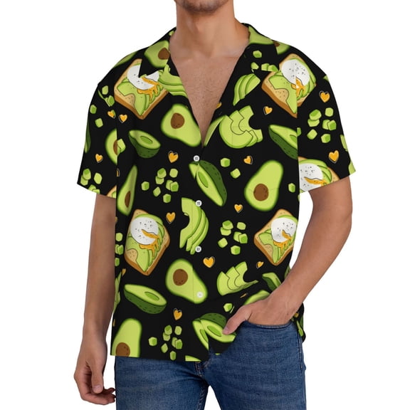 Rateoe Avocado Toast Pattern Men's Short Sleeve Classic Shirt, Casual Short-Sleeved Shirt, Lightweight Summer Shirt, Cuban Collar Shirt,Button-Front Shirt-XX-Large