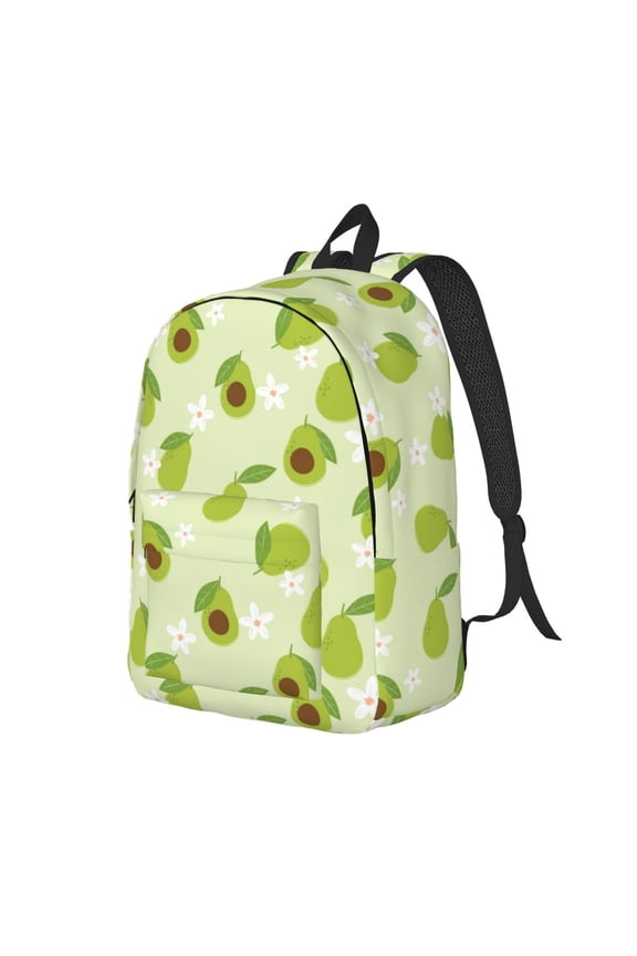 Avocado With Leaf And Flower Pattern Durable Canvas Backpack for Men & Women – Stylish & Lightweight – Adjustable Straps, Multiple Pockets – Fits 15-17 Inch LaptopsMedium