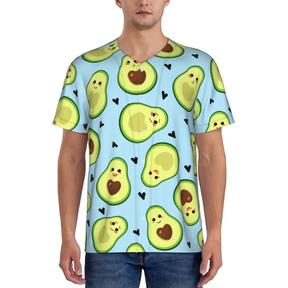 Rateoe Avocado and Hearts Pattern Men’s Baseball Short Sleeve Polo Shirt, Midweight Men's Shirt Golf Shirt Polo Shirts Quick Dry Short-Small