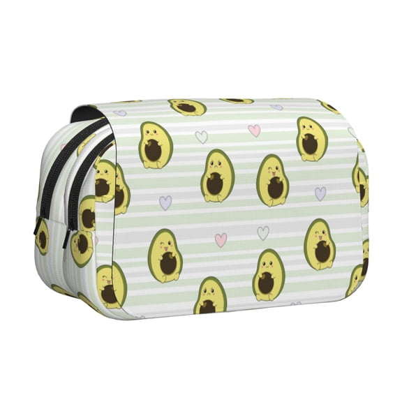 Rateoe Avocado of a Hear Pattern Double Clamshell Pen Case, Storage Organizer with Two Zipper Compartments Holds Up to 50 Pencils & Pens