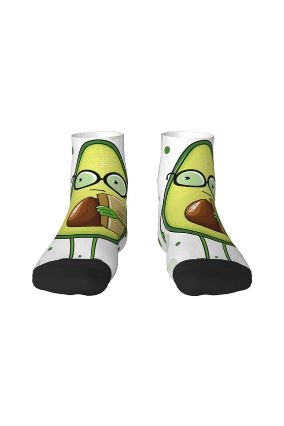 Avocado with Glasses Pattern Quarter Crew Socks,Toe Seamed Ankle Socks,Cotton Cushioned Breathable Athletic Crew Sports Socks